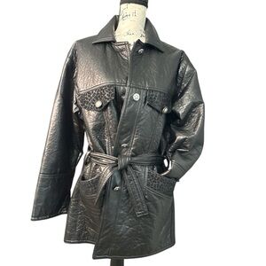 Vintage GV Jet Black Buttery Soft Button Belted & Lined Y2k Jacket Womens Sz XL